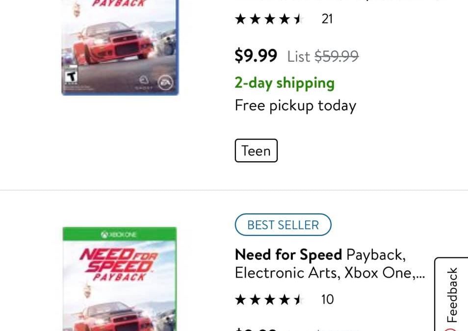 Walmart : $9.99 – Need for Speed Payback
