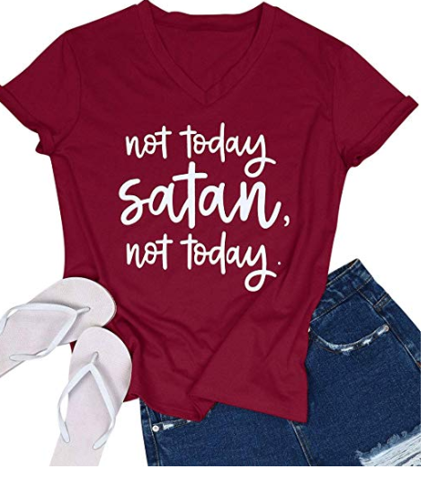 Amazon: Dresswel Womens Short Sleeve T-Shirt Not Today Satan Letters Printed Causal Tops Blouse – $10.49