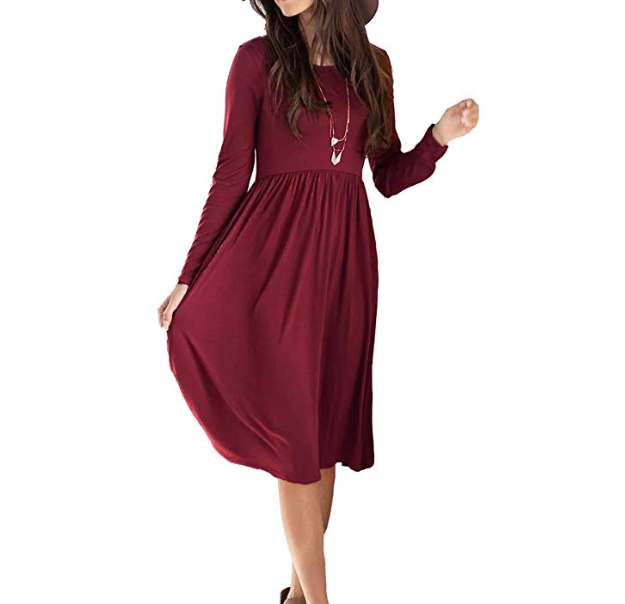 Amazon: Dressation Women’s Long Sleeve Pleated Loose Swing Casual Dress with Pockets Knee Length – $8.70