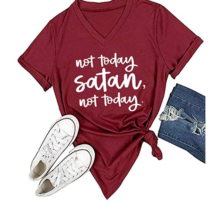 Amazon: DANVOUY Women Not Today Satan V-Neck Graphic T-Shirt – $7.19